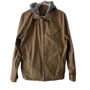 Volcom Bashi hooded tan/gray zip up utility/workwear jacket